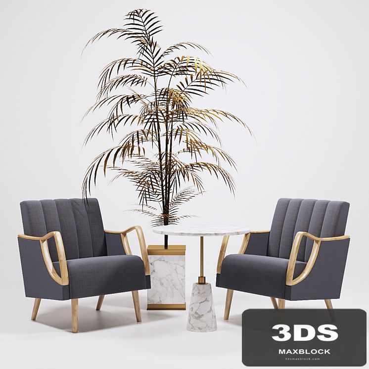Horta Fauteuil Armchairs golden tree and table Arteriors