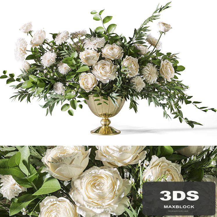 Flower Set 053 White Rose Dahlia Big bouquet