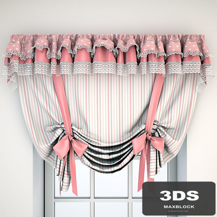 Pink curtain with lace and bows