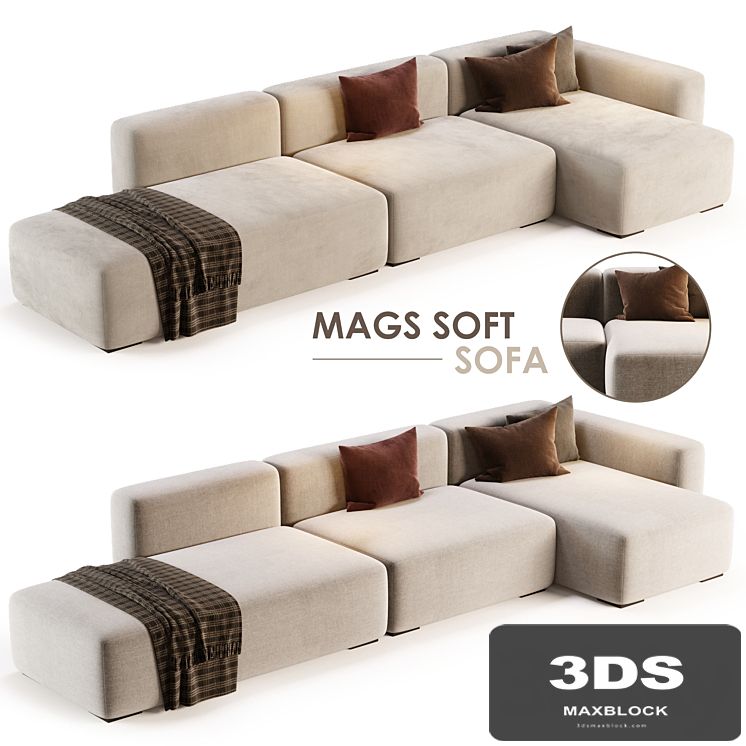 Mags Soft Corner Lounge 3seat Sofa by HAY