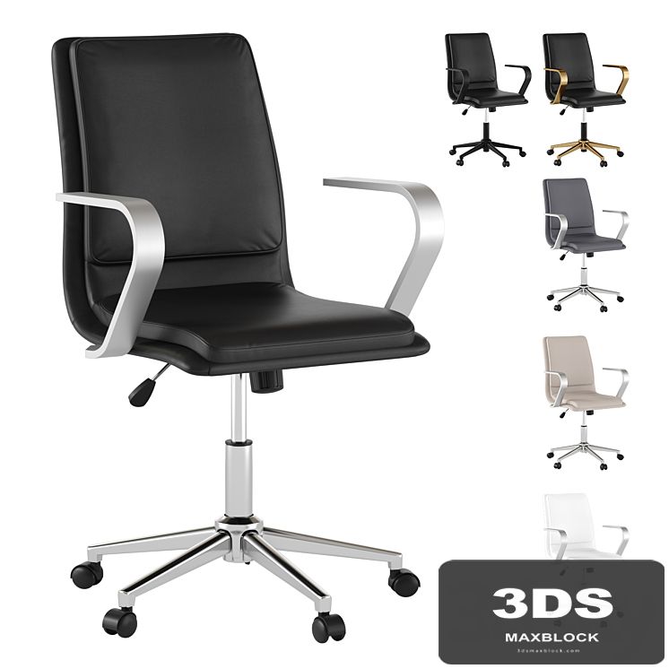 mid-back leather office chair with brushed metal armrests