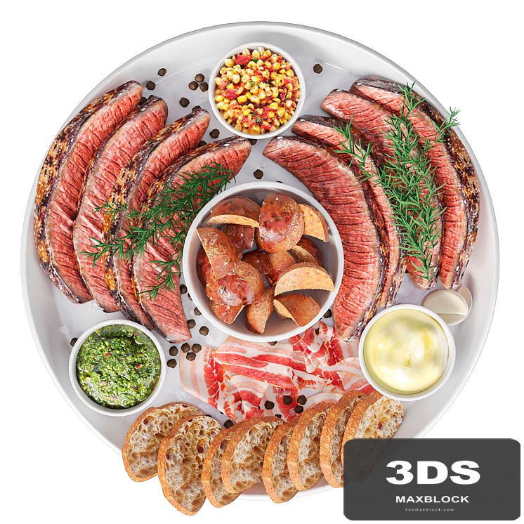 Meat plate with steak and spices