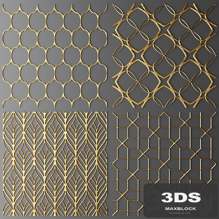 Set. The panel, grille. Panel, grille. Lattice, panel, pattern, art, abstraction, decorative, interior, wall decor, gold, luxury