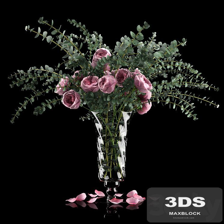 Pink roses and eucalyptus