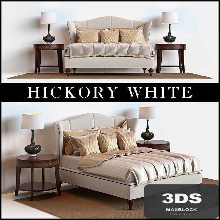 Hickory White King Upholstered Bed, Barbara Barry Skirted End Table