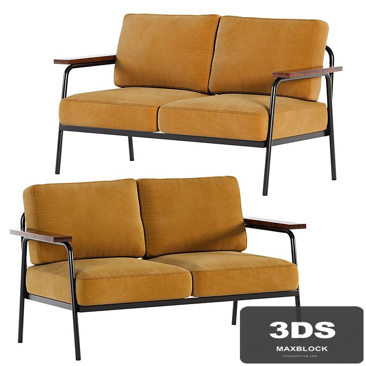 Mid Century Modern Loveseat with 2 Pillows Back and Square Arms