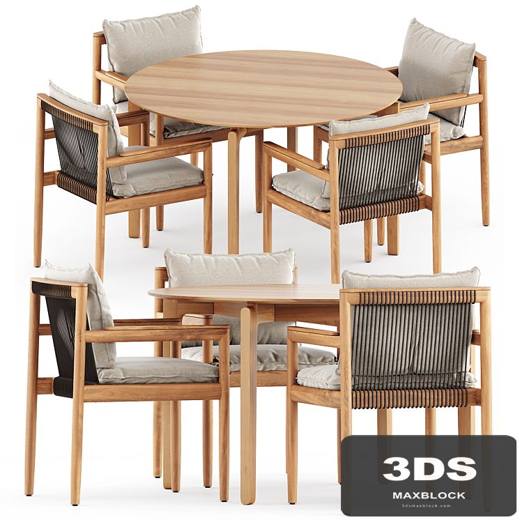 Saranac dining chair with arms by Gloster and Leaf table 443 by TON