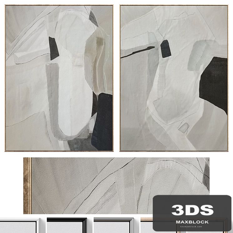 Large Mid-Century Abstract Neutral Wall Art C-864