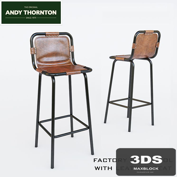 FACTORY BAR STOOL WITH LEATHER SEAT