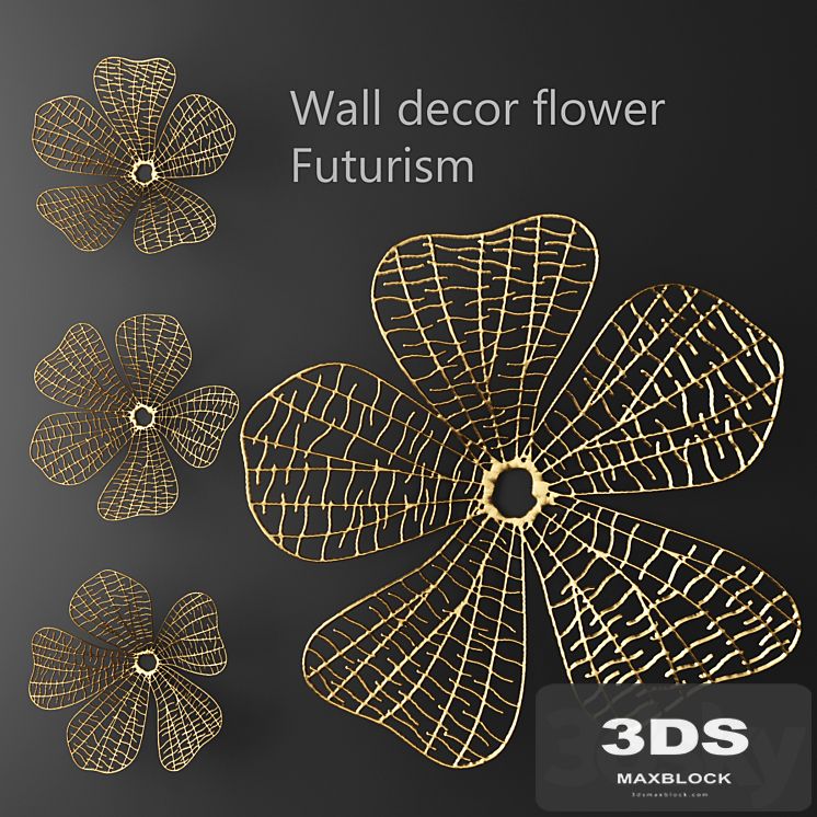 Wall decor flower Futurism, luxury, golden decor, wall, metal, luxury, abstraction, flower, picture, art