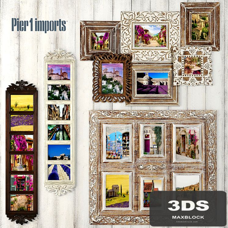 Decor, Set, Frames, classic frames, pictures, set, bleached, white, decorative, wooden