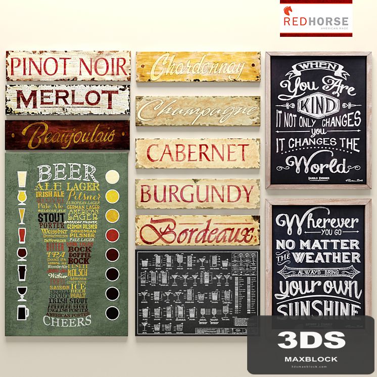 A set of plates from the Red Horse Signs, plate, signboard, picture, decor for a cafe, bar, alcohol