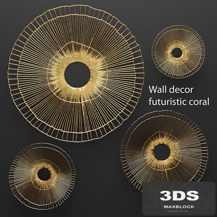 Wall decor futuristic coral. Panel. wall decor, art, metal, luxury, gold, abstraction, flowers, panels, round, discs, sun, loft, coral, sculpture, art, lattice, wall decor