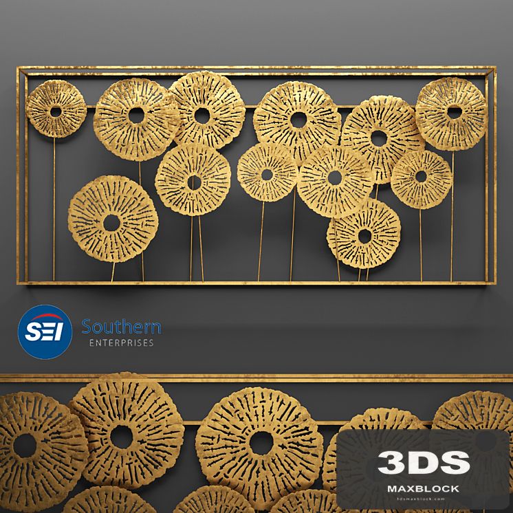 Southern Enterprises Aura Wall Sculpture, wall decor, art, metallic, luxury, gold, abstraction, flowers, panels, contemporary art, sculpture, art, wall decor