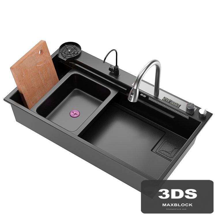 Black Nano Kitchen Sink 304 Stainless Steel Waterfall Sink