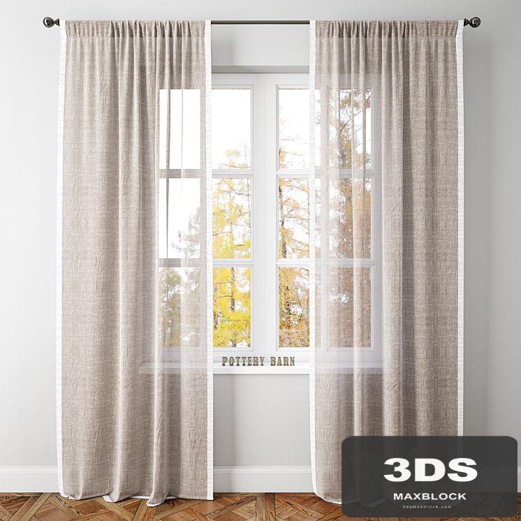 LINEN BORDER SHEER DRAPE-Pottery Barn