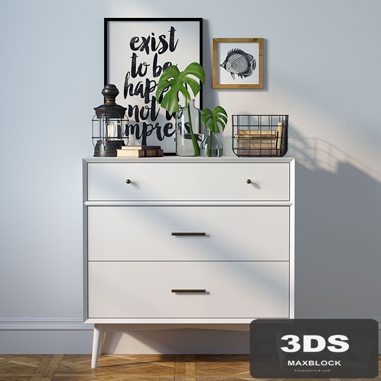Dresser Mid-Century 3-Drawer Dresser + decor