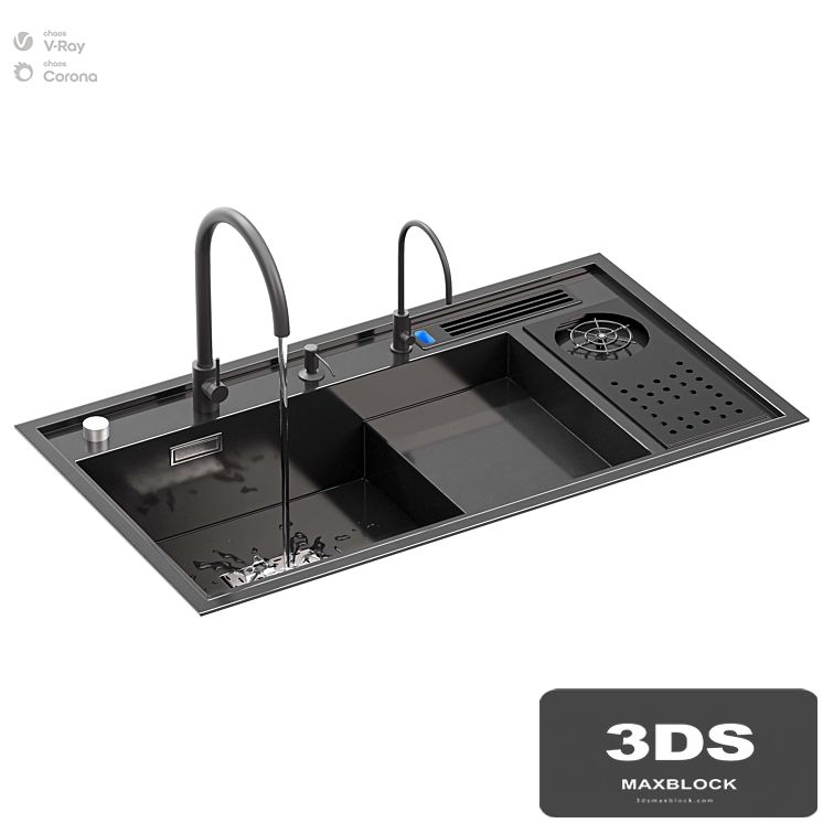 Kitchen Sink With High Pressure Cup Steel Black