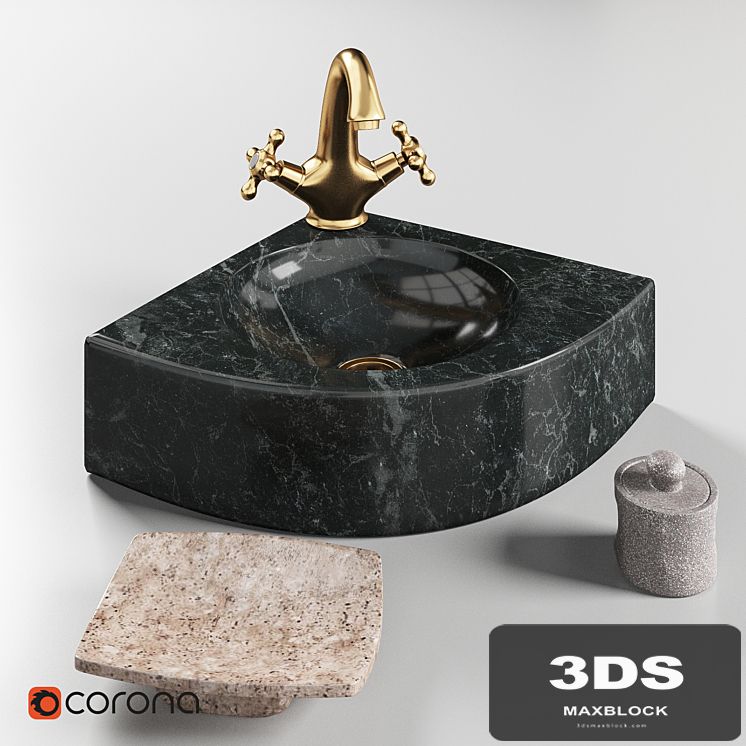 Sink made of natural stone Quarter Black Teak House and mixer Lemark LM2806B