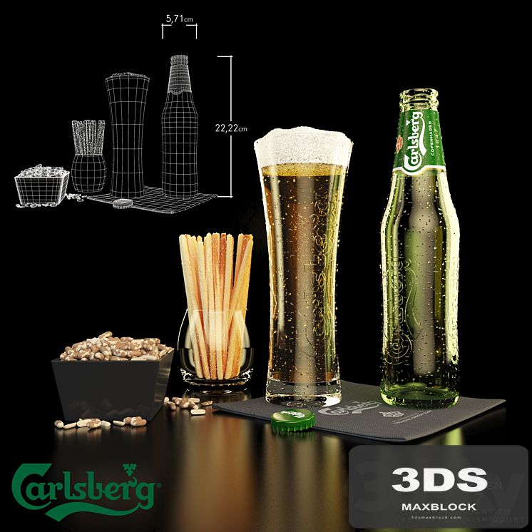 Carlsberg Beer, peanuts and cracker