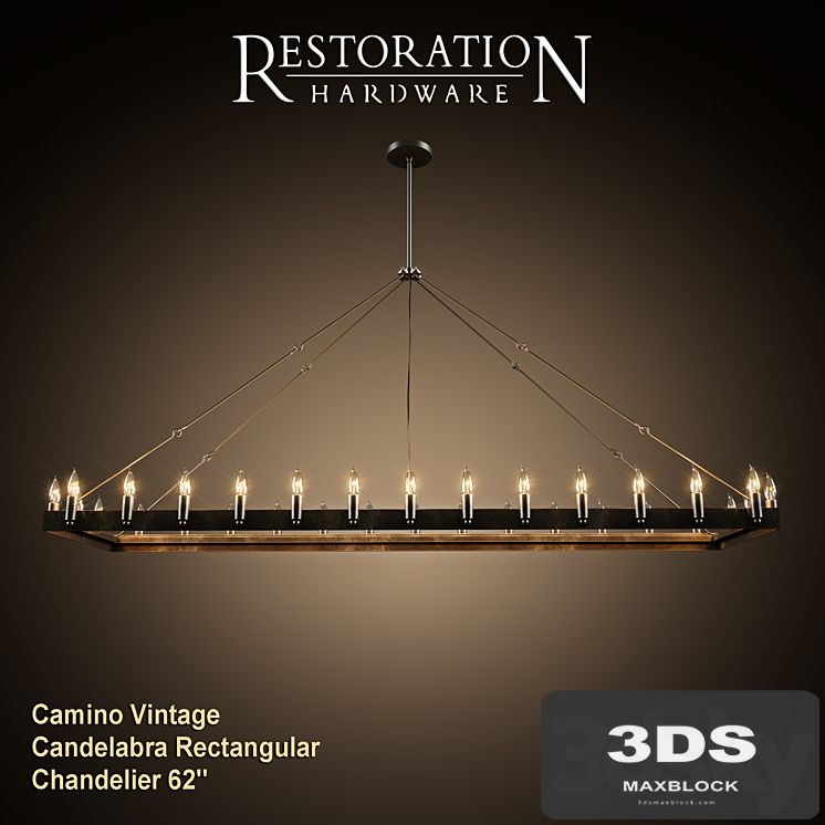 RH Camino Vintage Candelabra Rectangular Chandelier 62 "