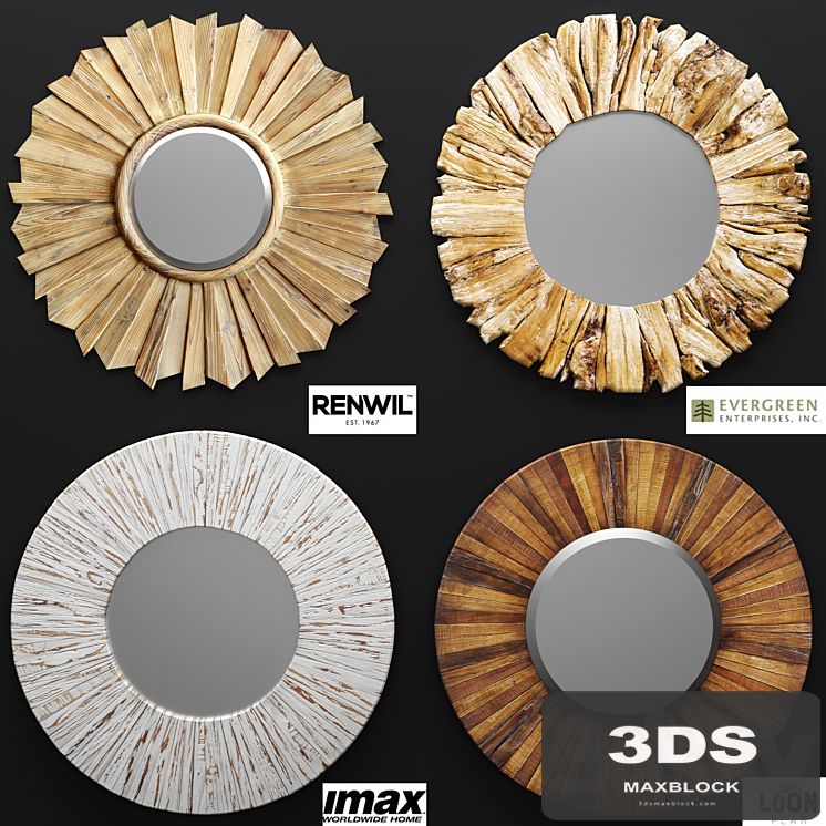 A set of mirrors. Wooden, boards, sun, eco, eco design