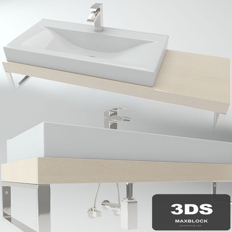 Washbasin on the wooden plate