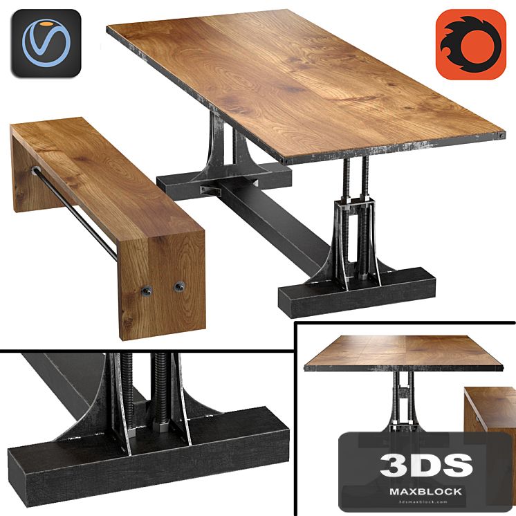 Post Industrial table and bench