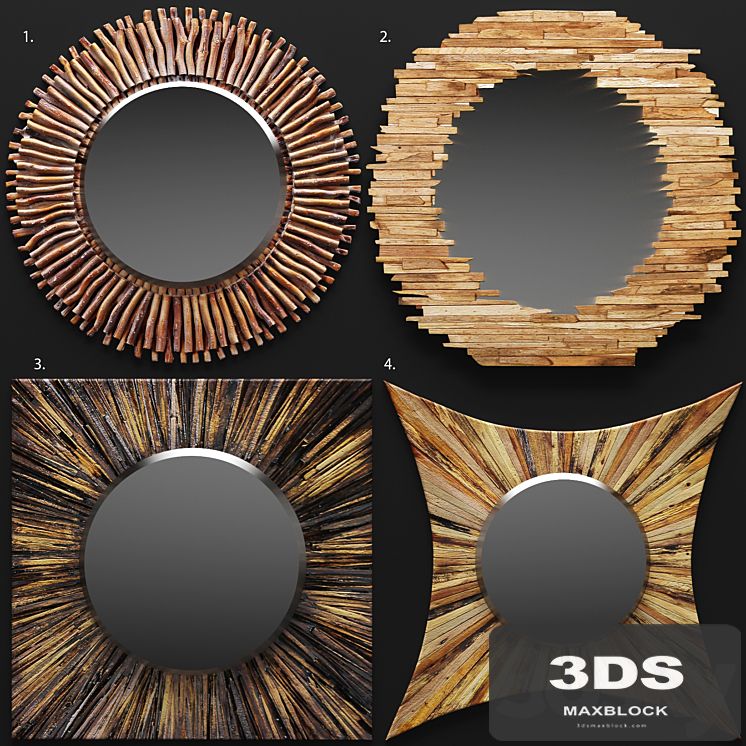 A set of mirrors tree. round, wooden, eco style, design