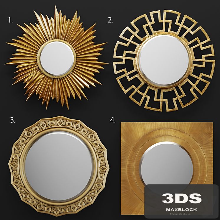 A set of mirrors. sun, luxury decor, golden, metallic, decorative