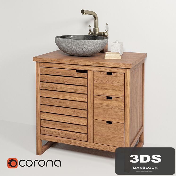 Sink made of natural river stone Stone Teak House, cabinet Gourdon 80, mixer Lemark LM4861B
