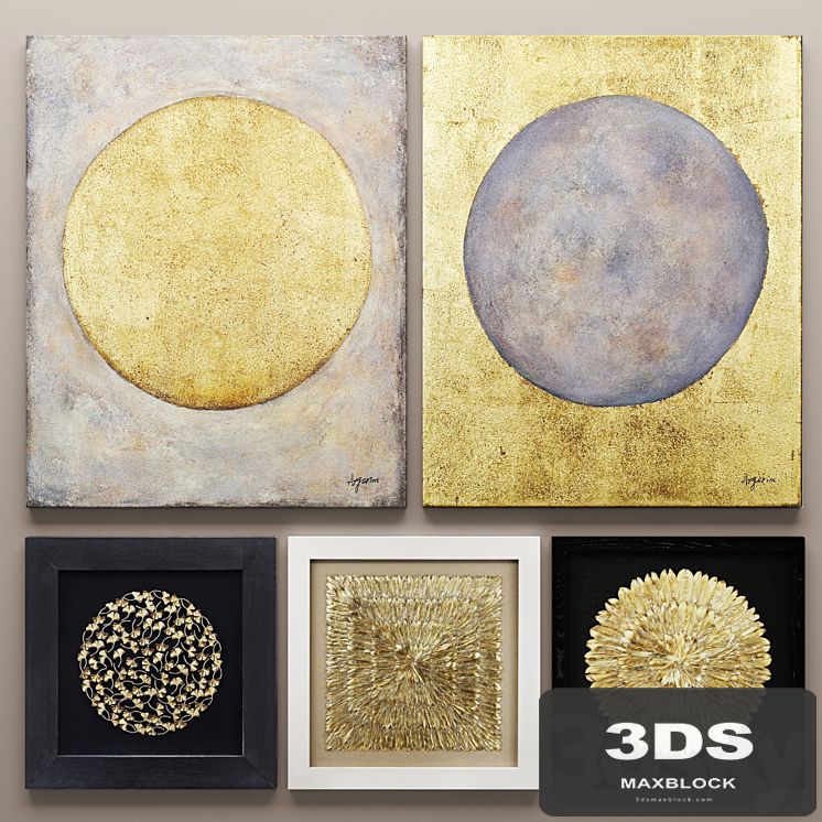 paintings Set RENWIL, luxury, frame, wall decor, decoration, gold decor, circle, luxury