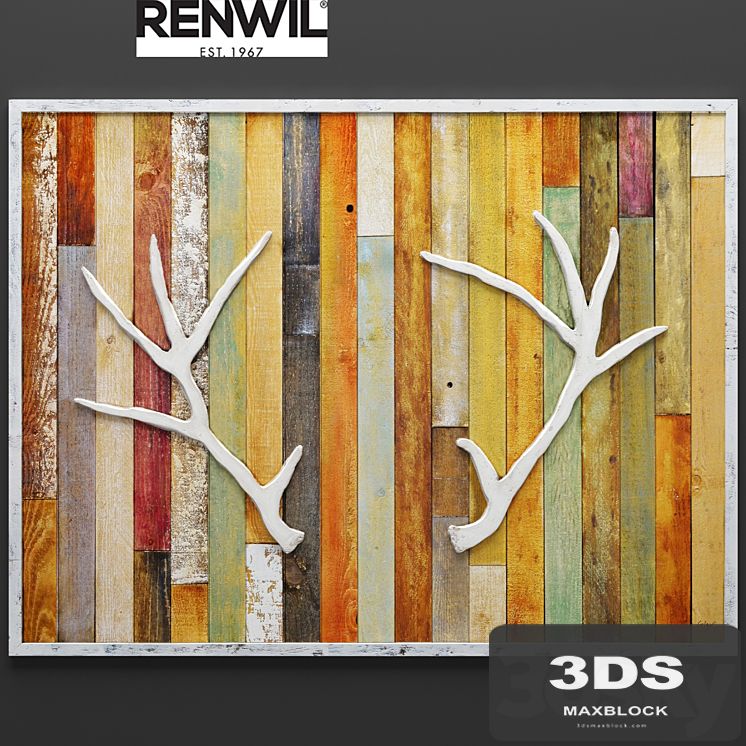 Wall decor DEER LODGE, wall decor, plank panels, wooden decor, boards, wooden wall, panel, slats, picture, antlers