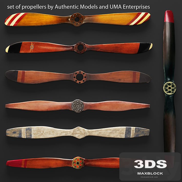 Set propellers from UMA Enterprises and Authentic Models, propeller, wall decor, picture, metal, decorative, for wall