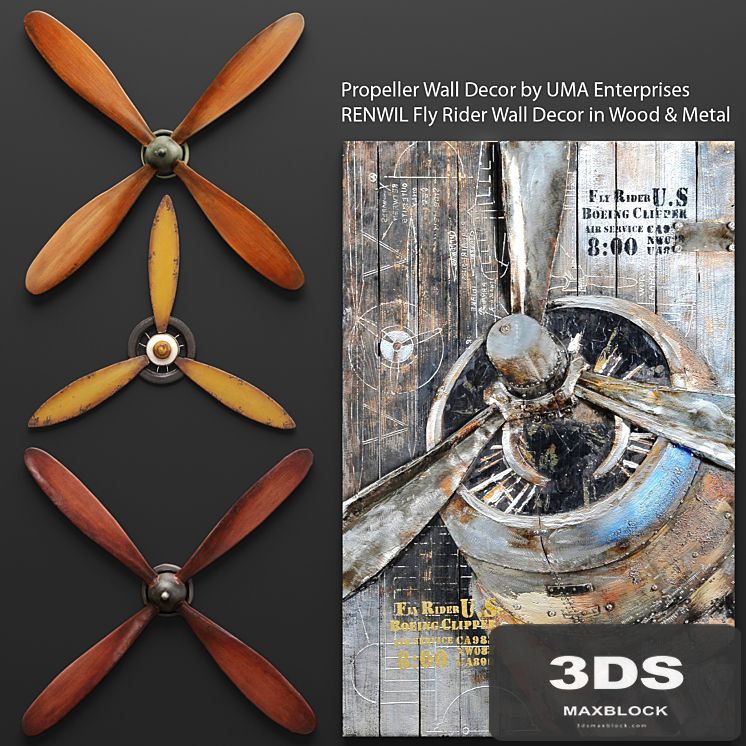 Set propellers from UMA Enterprises and the picture RENWIL, propeller, wall decor, picture, metal, decorative, for wall