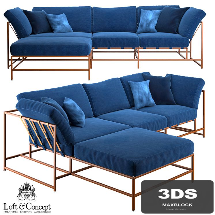 Corner sofa Indigo Denim and copper Sectional