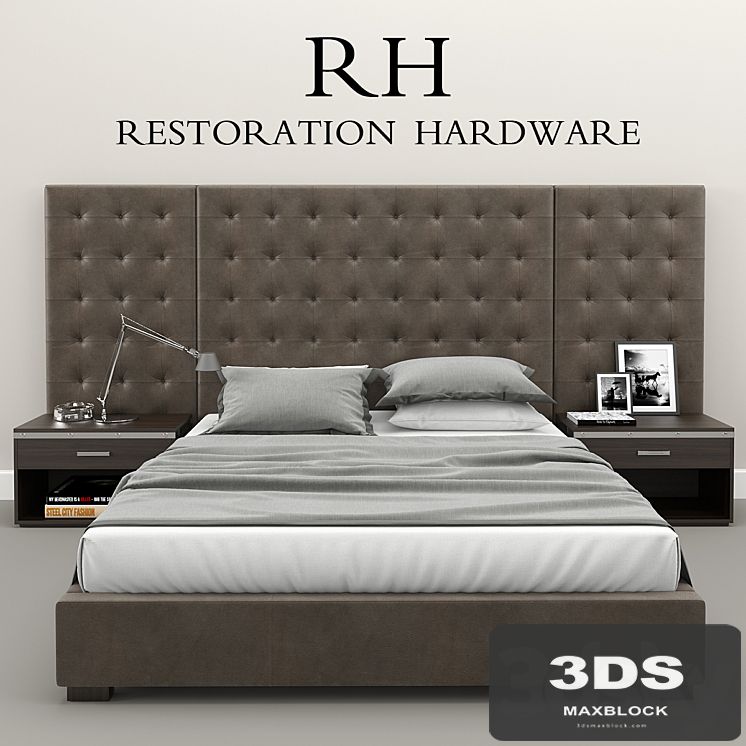 RH Modern custom box tufted platform bed