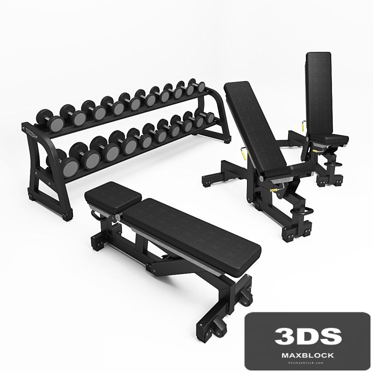 TECHNOGYM. PURE STRENGTH - ADJUSTABLE BENCH; FREE WEIGHTS - DUMBBELLS