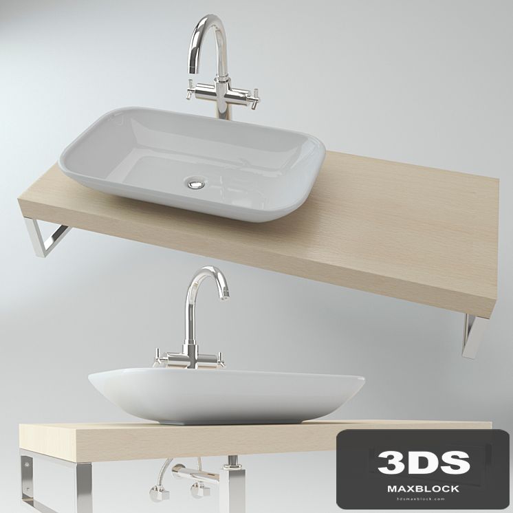 Washbasin on the wooden plate