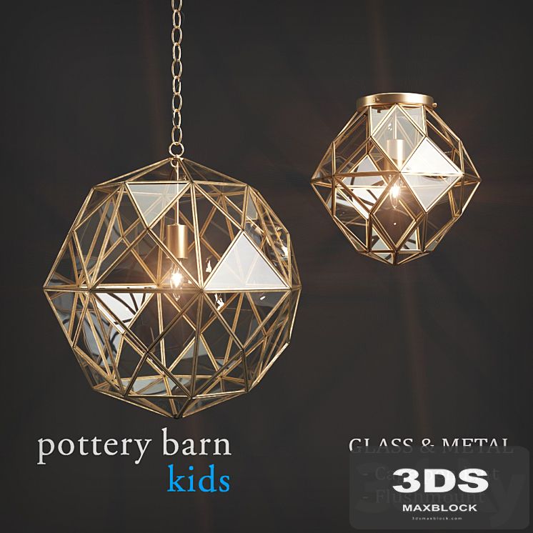 Fixtures Pottery Barn Kids Glass & Metal Cage Pendant / Flushmount