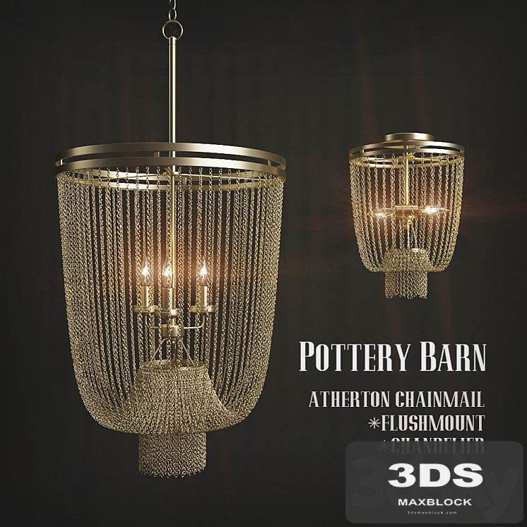Chandeliers POTTERY BARN ATHERTON CHAINMAIL FLUSHMOUNT / CHANDELIER