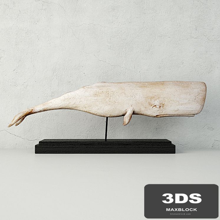 Carved Wood White Sperm Whale Folk Art