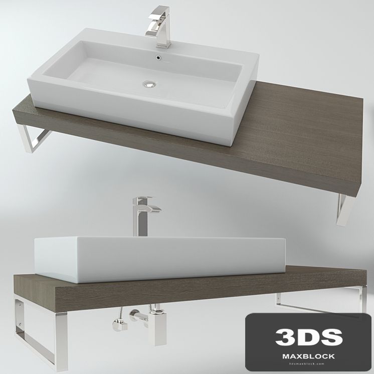 Washbasin on the wooden plate