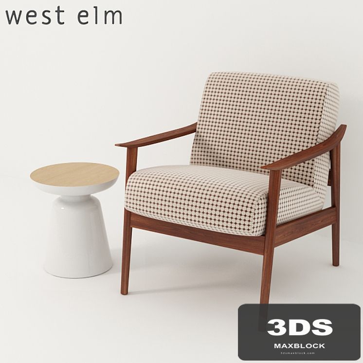 West Elm. Mid-Century Show Wood Upholstered Chair + Martini Two Tone Side Table
