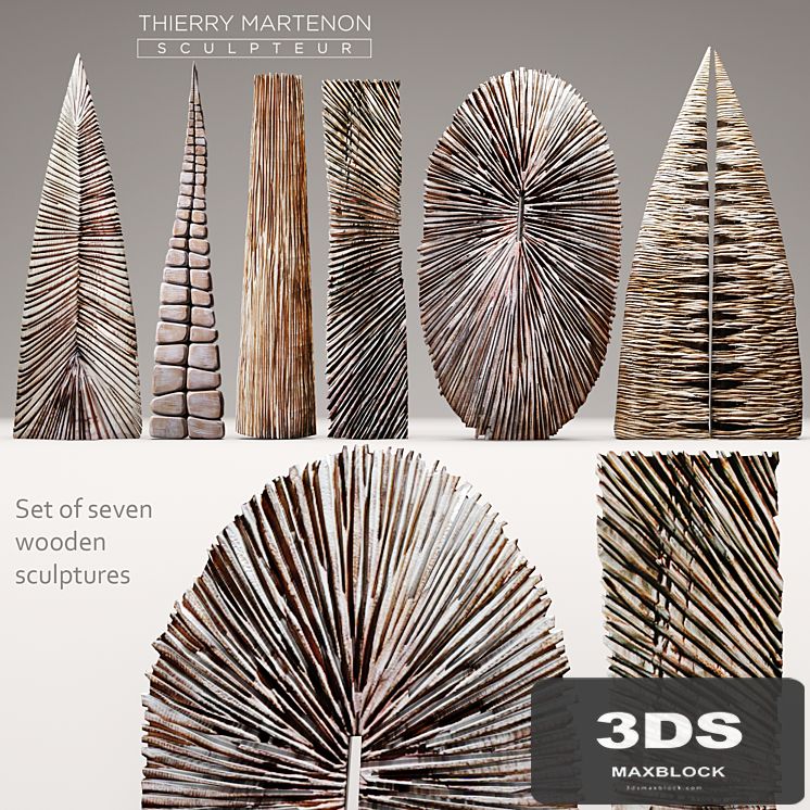 A set of wooden sculptures Thierry Martenon, figurine, carving, abstraction, modern art, art, round, wall