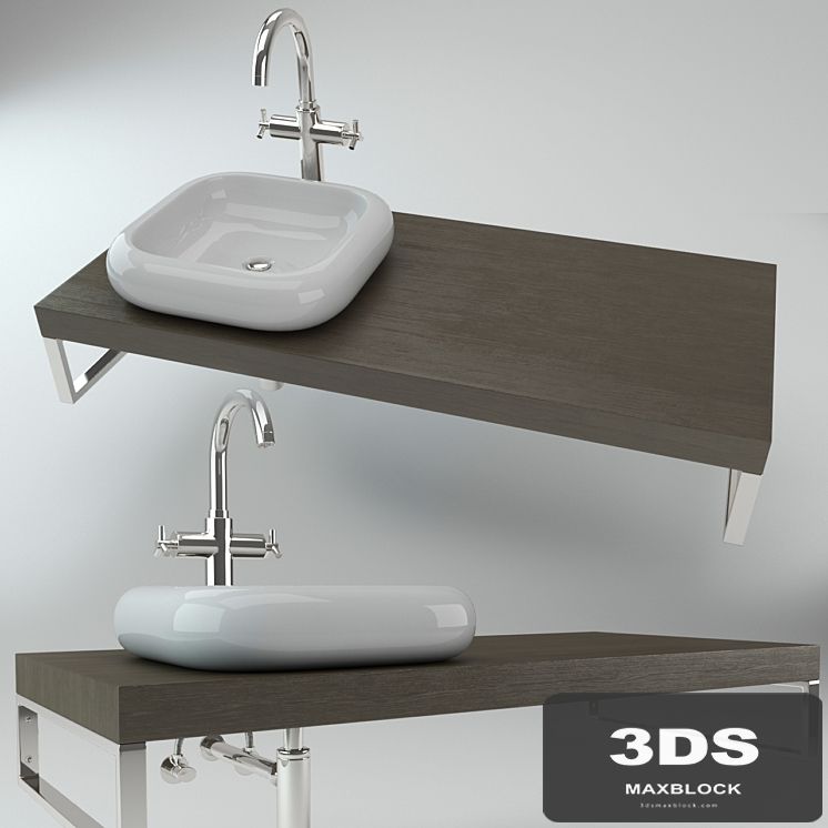 Washbasin on the wooden plate