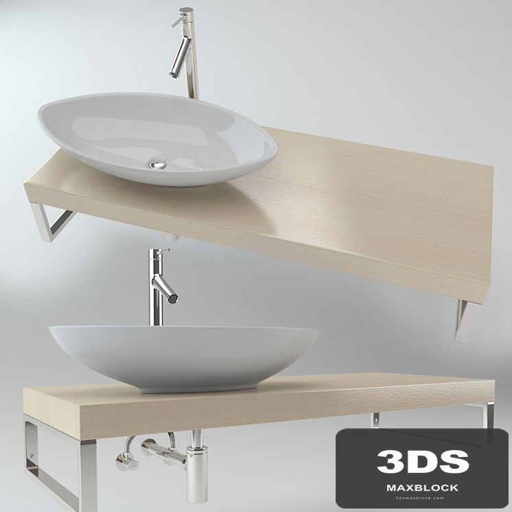 Washbasin on the wooden plate