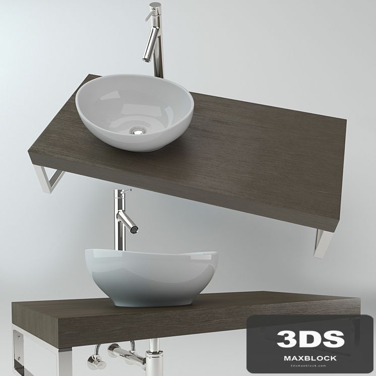 Washbasin on the wooden plate