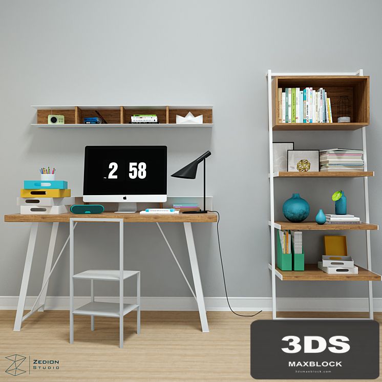 Desk set with shelves