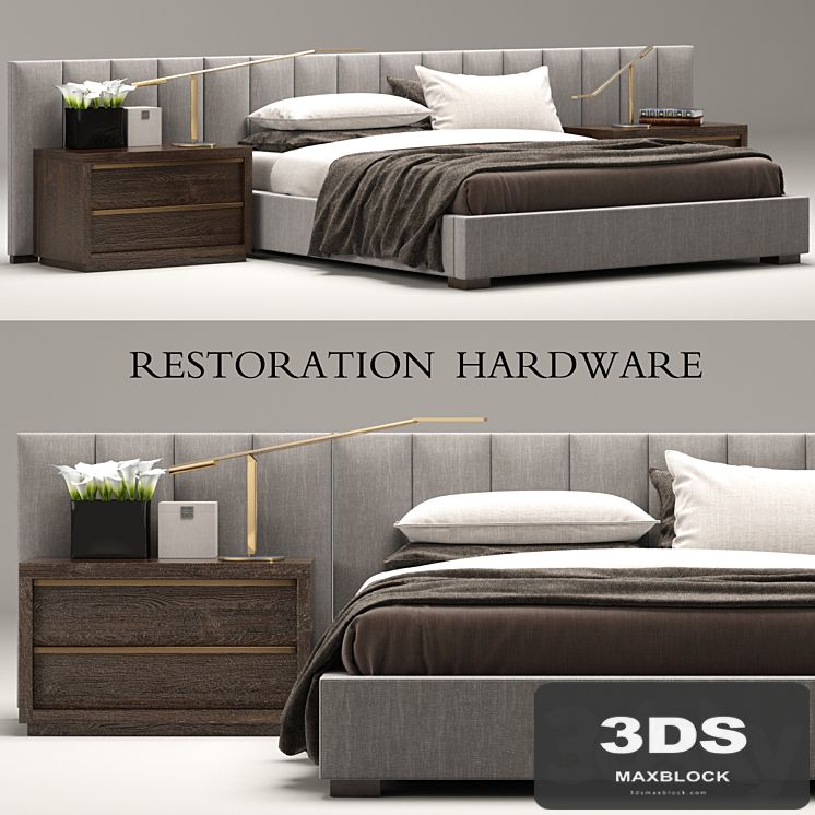 RH Modern custom vertical channel extended headboard bed